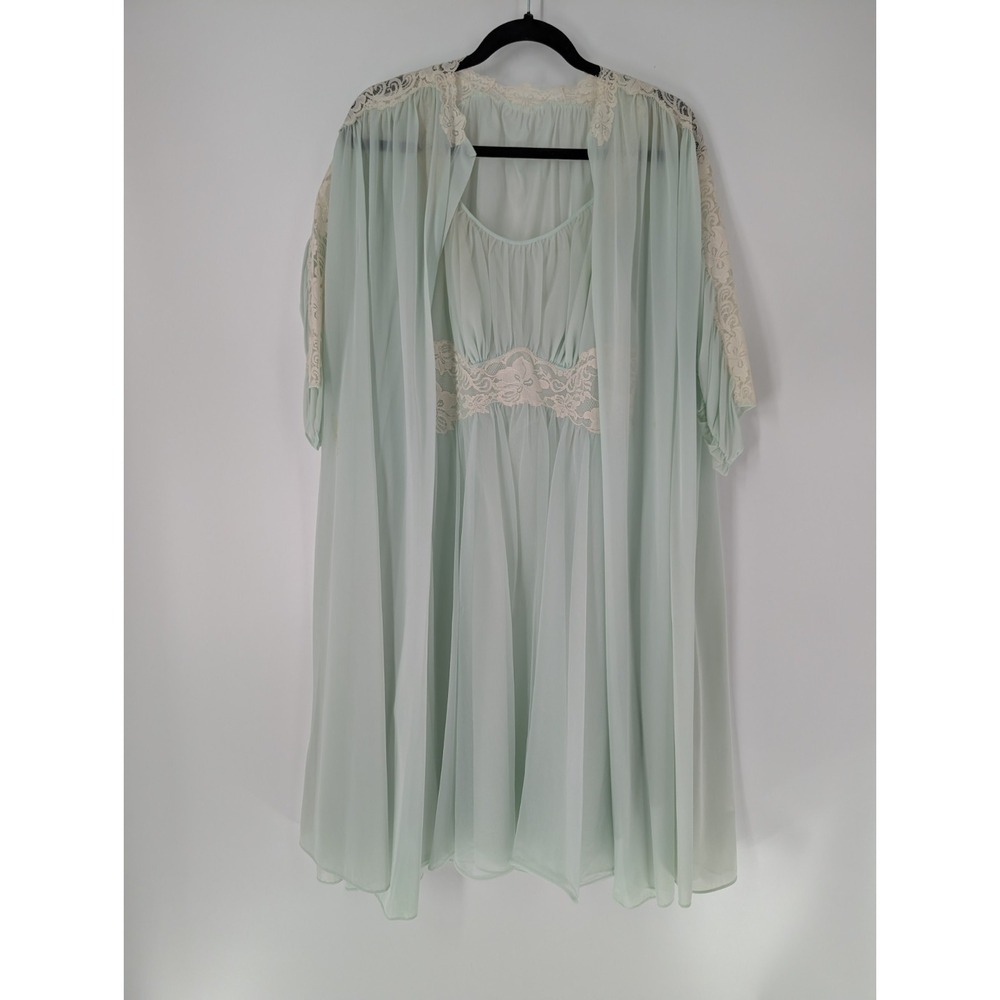 VTG Vanity Fair Sheer Chiffon Peignoir Set Blue Sz 34 Mid Length Robe M/L